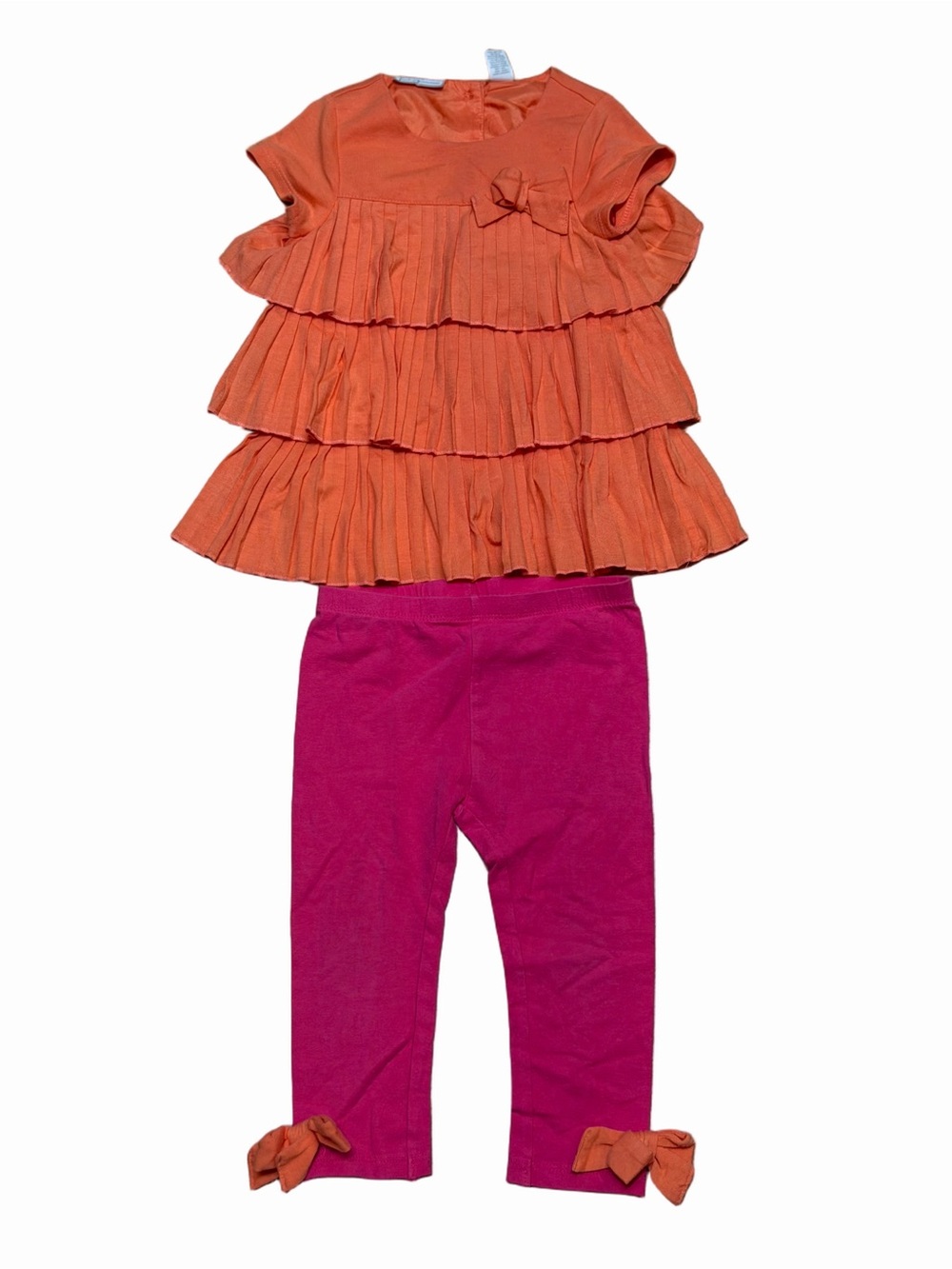 First Impressions Baby Girls 24M Orange Ruffle Tunic Pink Leggings Bow 2pc Set
